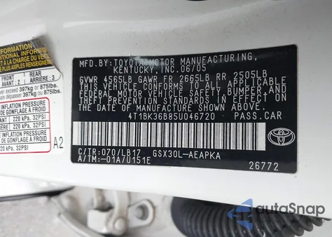 2005 Toyota Avalon Limited from USA, damaged, VIN 4T1BK36B85U046720